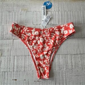 Cupshe Coral Orange Floral Bikini Bottom NWT size‎ Medium Hi-Cut Cheeky
